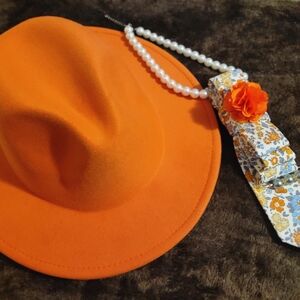 Orange Fedora with Floral Tie